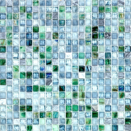 Stone Blue and Gray 12 x 12 Glossy Glass Mosaic Tile