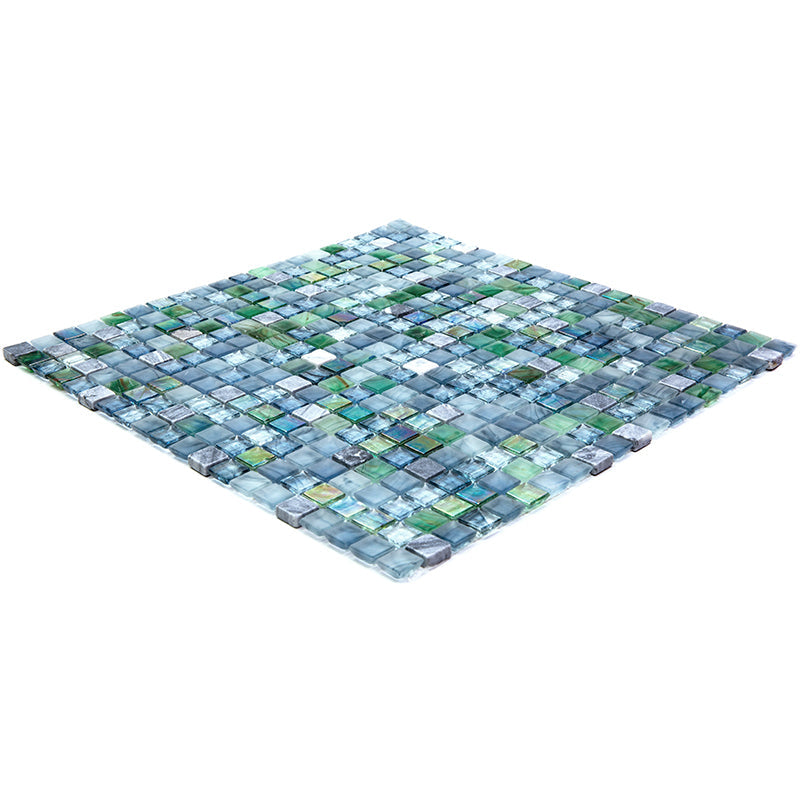 Stone Blue and Gray 12 x 12 Glossy Glass Mosaic Tile