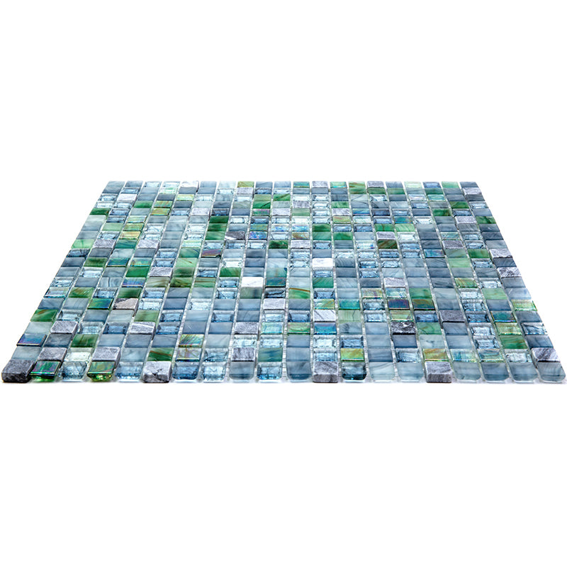 Stone Blue and Gray 12 x 12 Glossy Glass Mosaic Tile