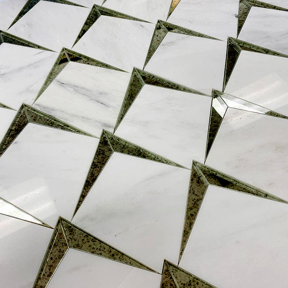 White 12 x 12 Polished Eastern White and Glass Mosaic Tile