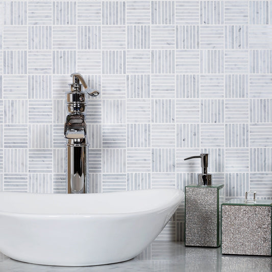 White and Gray 12 x 12 Polished Marble Mosaic Tile - Sample