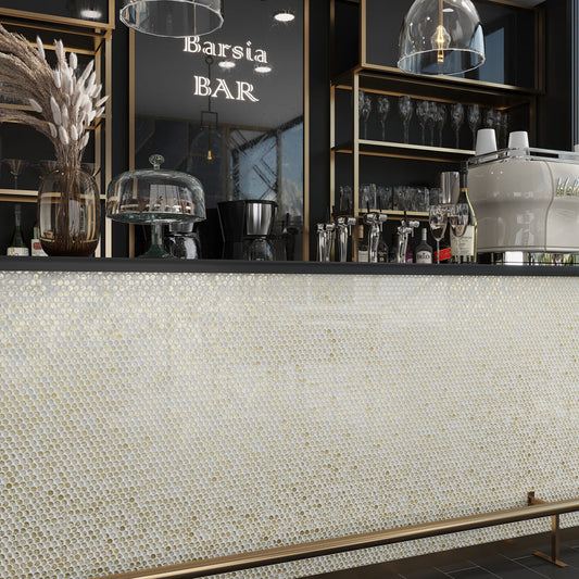 White and Gold 12 x 12 Glossy Glass Mosaic Tile - Sample