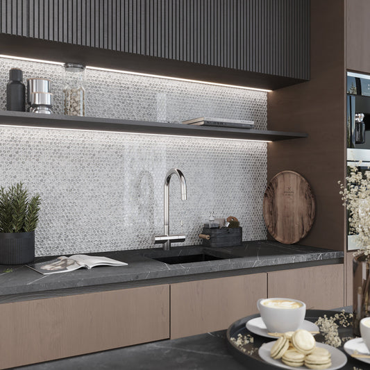 Silver 12 x 12 Glossy Glass Mosaic Tile - Sample