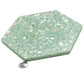 Mint Green with Copper flecks 9x8 Glossy Shell, Terrazzo Hexagon Tile