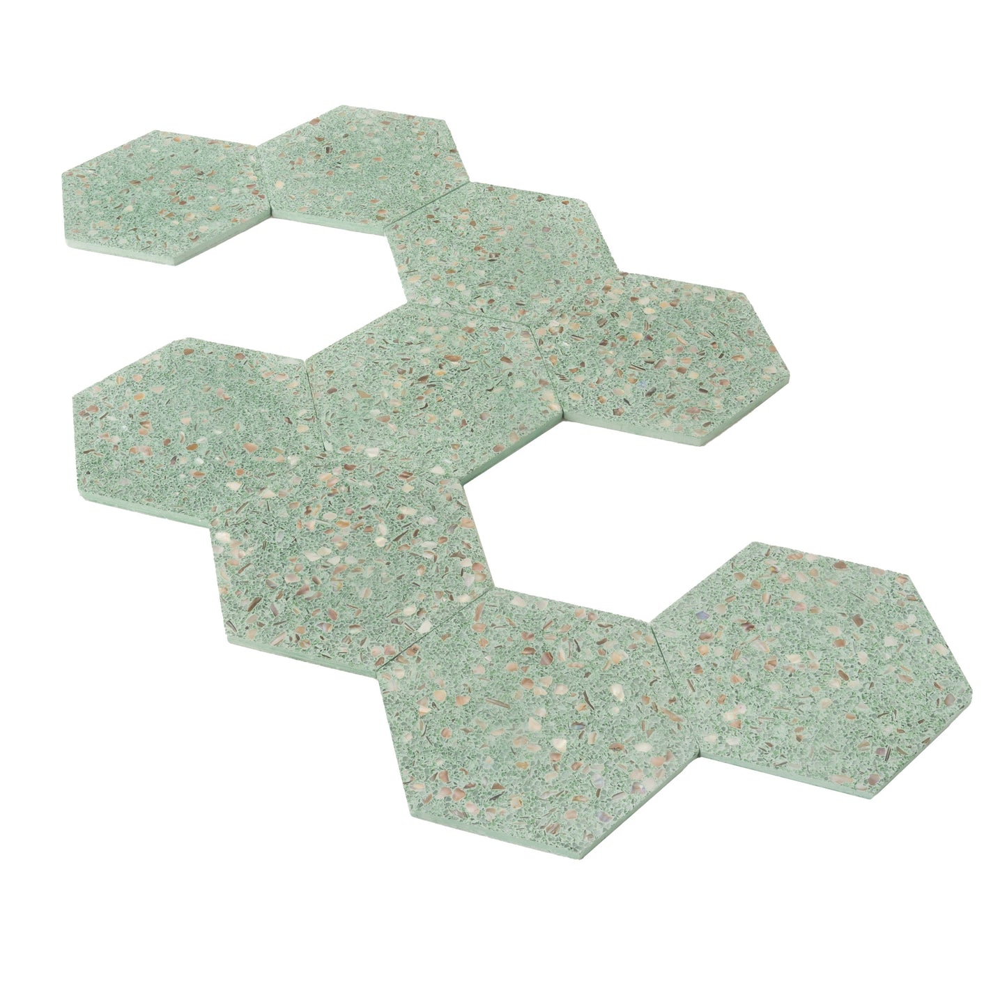 Mint Green with Copper flecks 9x8 Glossy Shell, Terrazzo Hexagon Tile - Sample