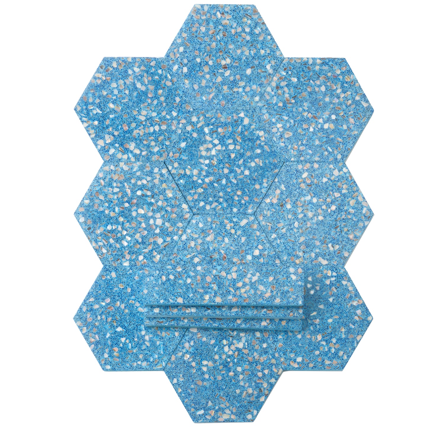 Yosemite Blue with Copper flecks 9x8 Glossy Shell, Terrazzo Hexagon Tile