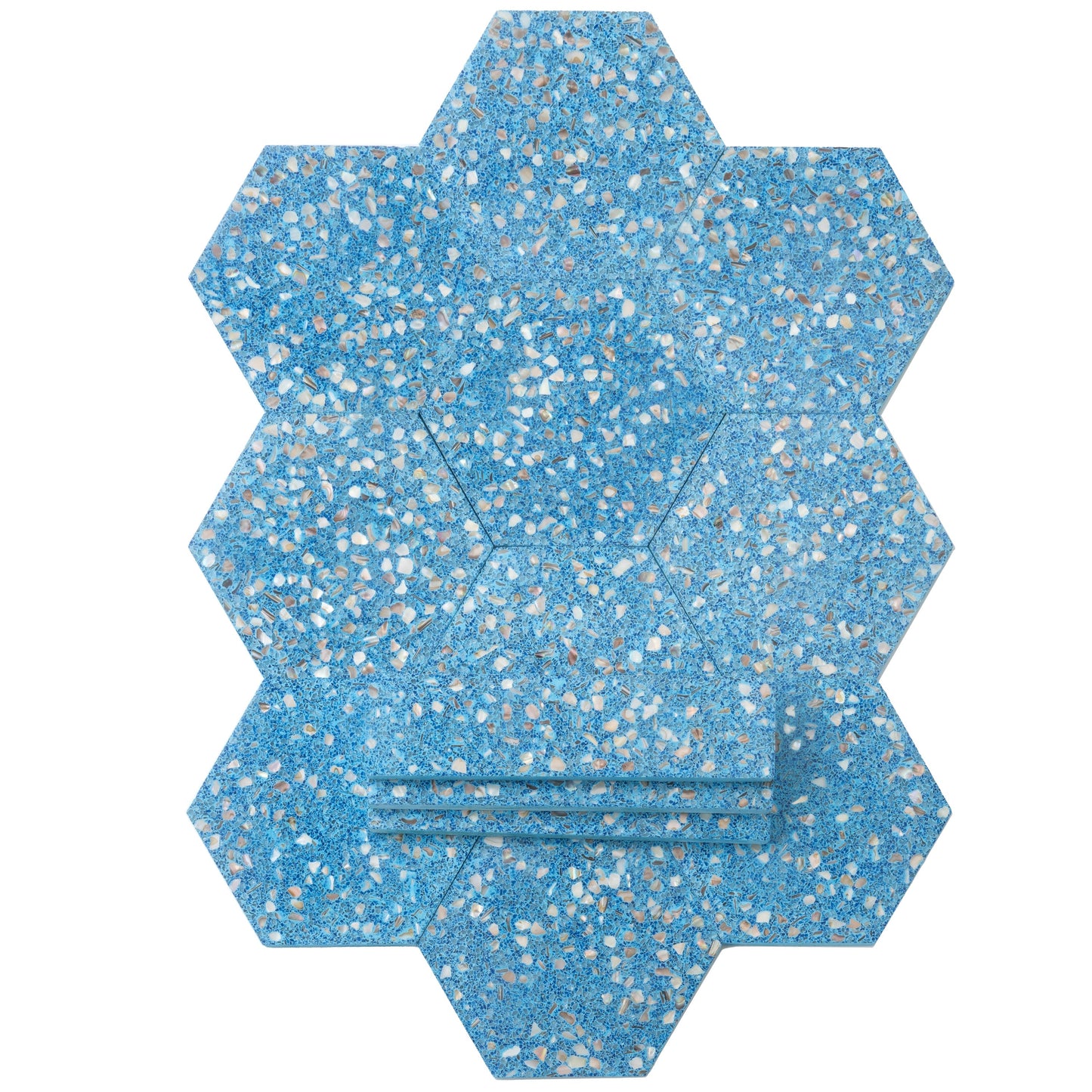 Yosemite Blue with Copper flecks 9x8 Glossy Shell, Terrazzo Hexagon Tile - Sample