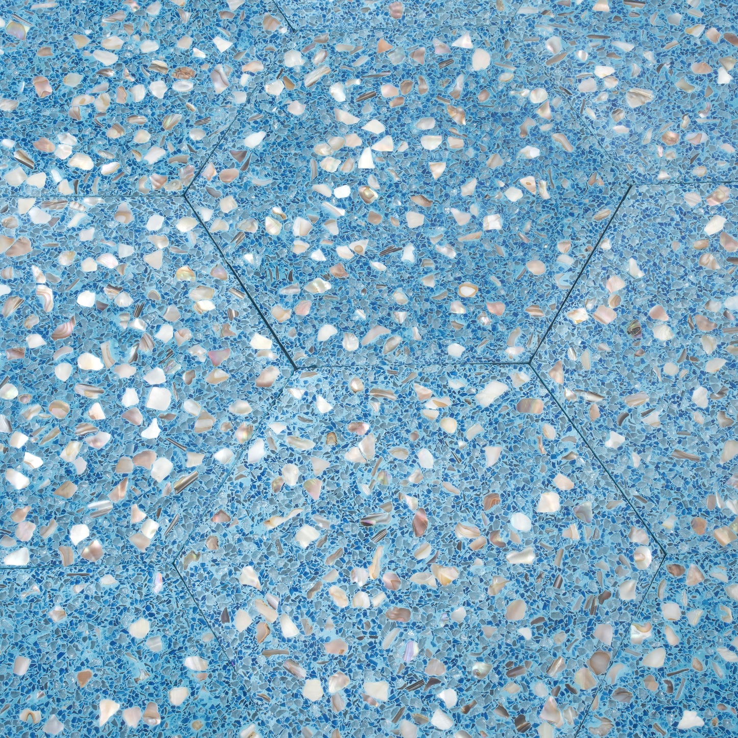 Yosemite Blue with Copper flecks 9x8 Glossy Shell, Terrazzo Hexagon Tile