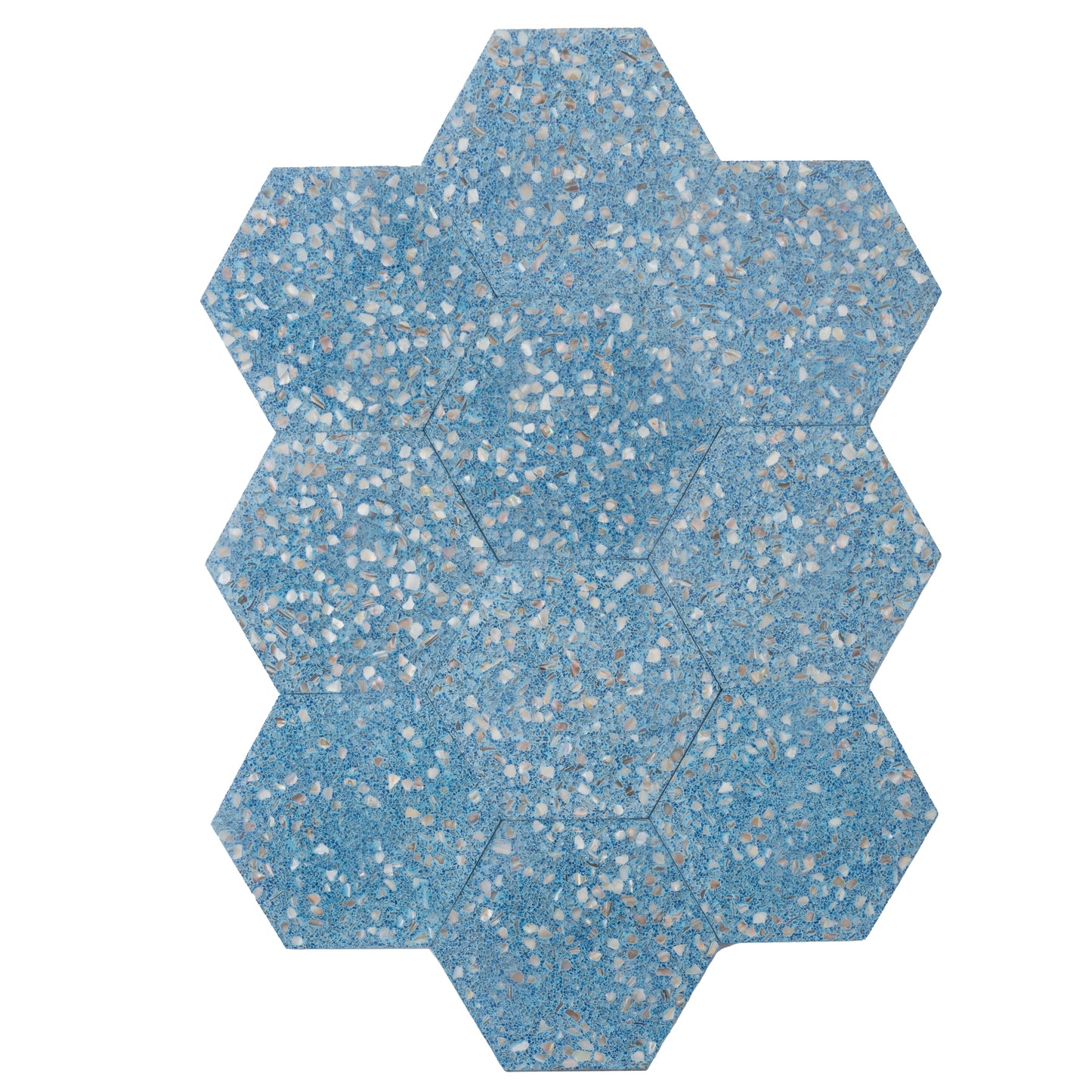 Yosemite Blue with Copper flecks 9x8 Glossy Shell, Terrazzo Hexagon Tile