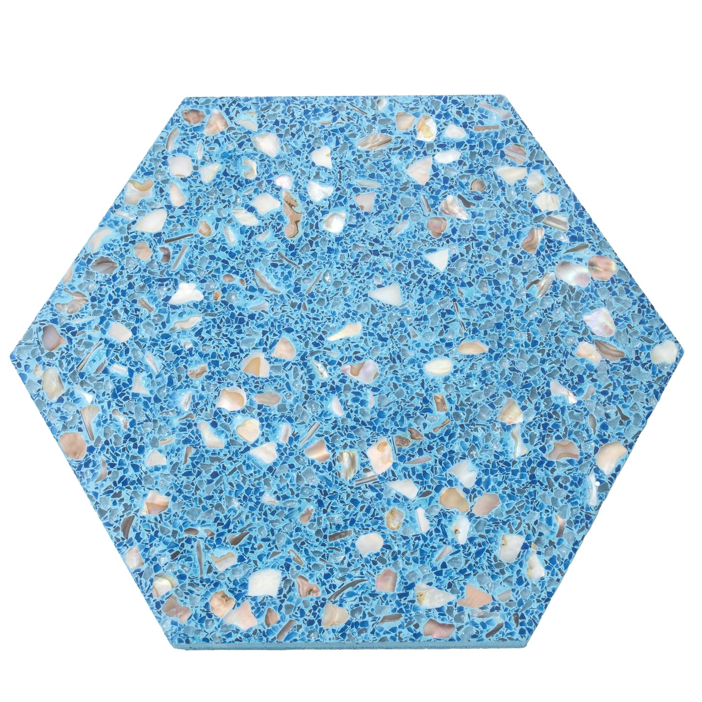 Yosemite Blue with Copper flecks 9x8 Glossy Shell, Terrazzo Hexagon Tile