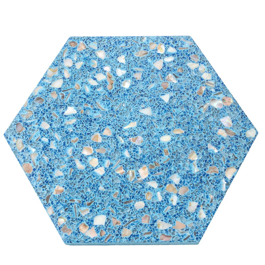 Yosemite Blue with Copper flecks 9x8 Glossy Shell, Terrazzo Hexagon Tile - Sample