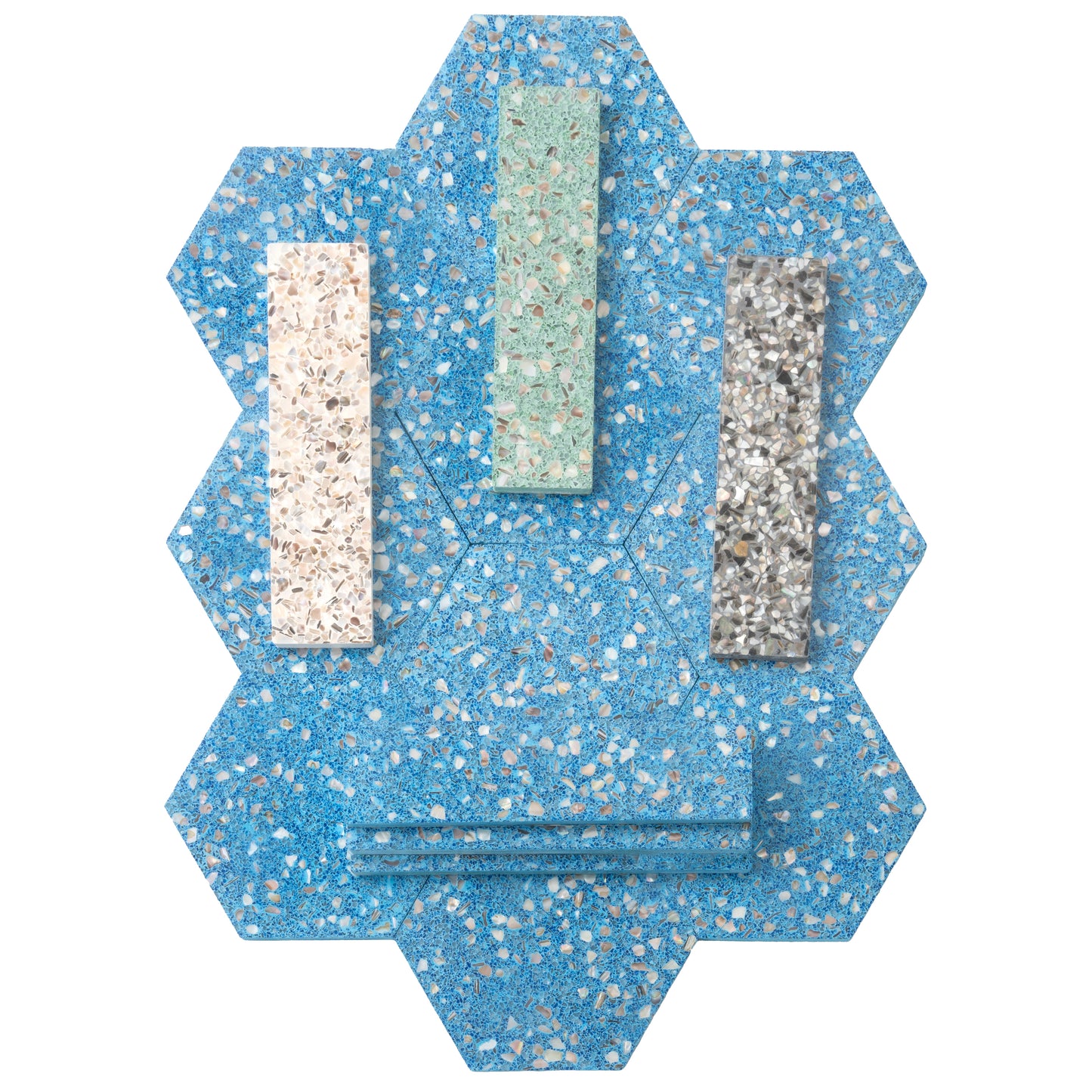 Yosemite Blue with Copper flecks 9x8 Glossy Shell, Terrazzo Hexagon Tile