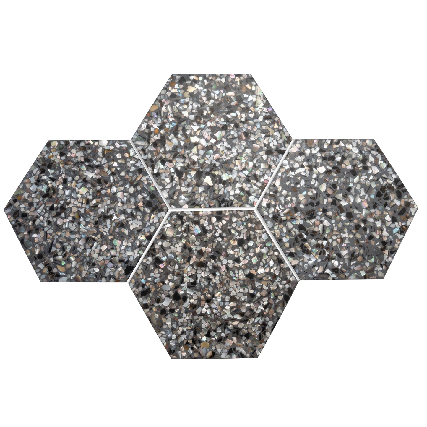 Black with Amber Pearl flecks 9x8 Glossy Shell, Terrazzo Hexagon Tile - Sample