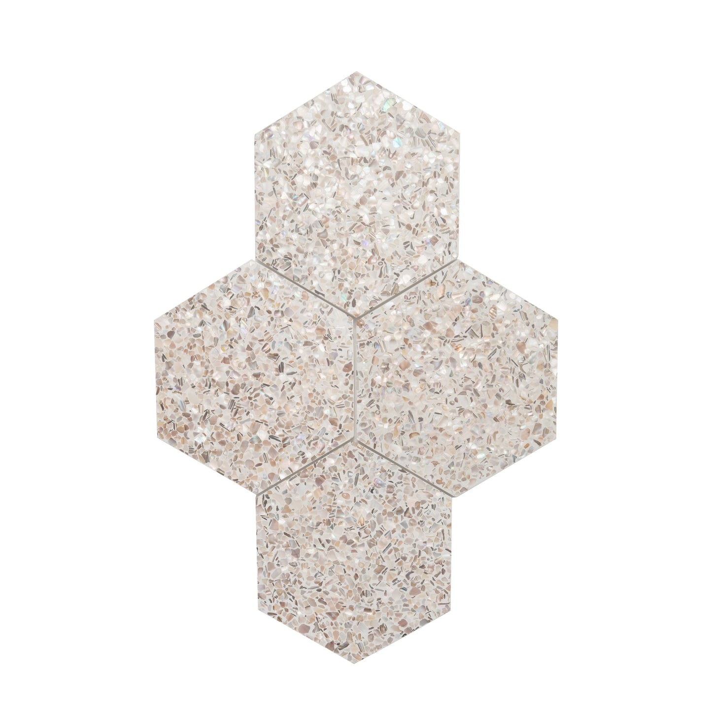 Ivory White with Copper flecks 9x8 Glossy Shell, Terrazzo Hexagon Tile - Sample