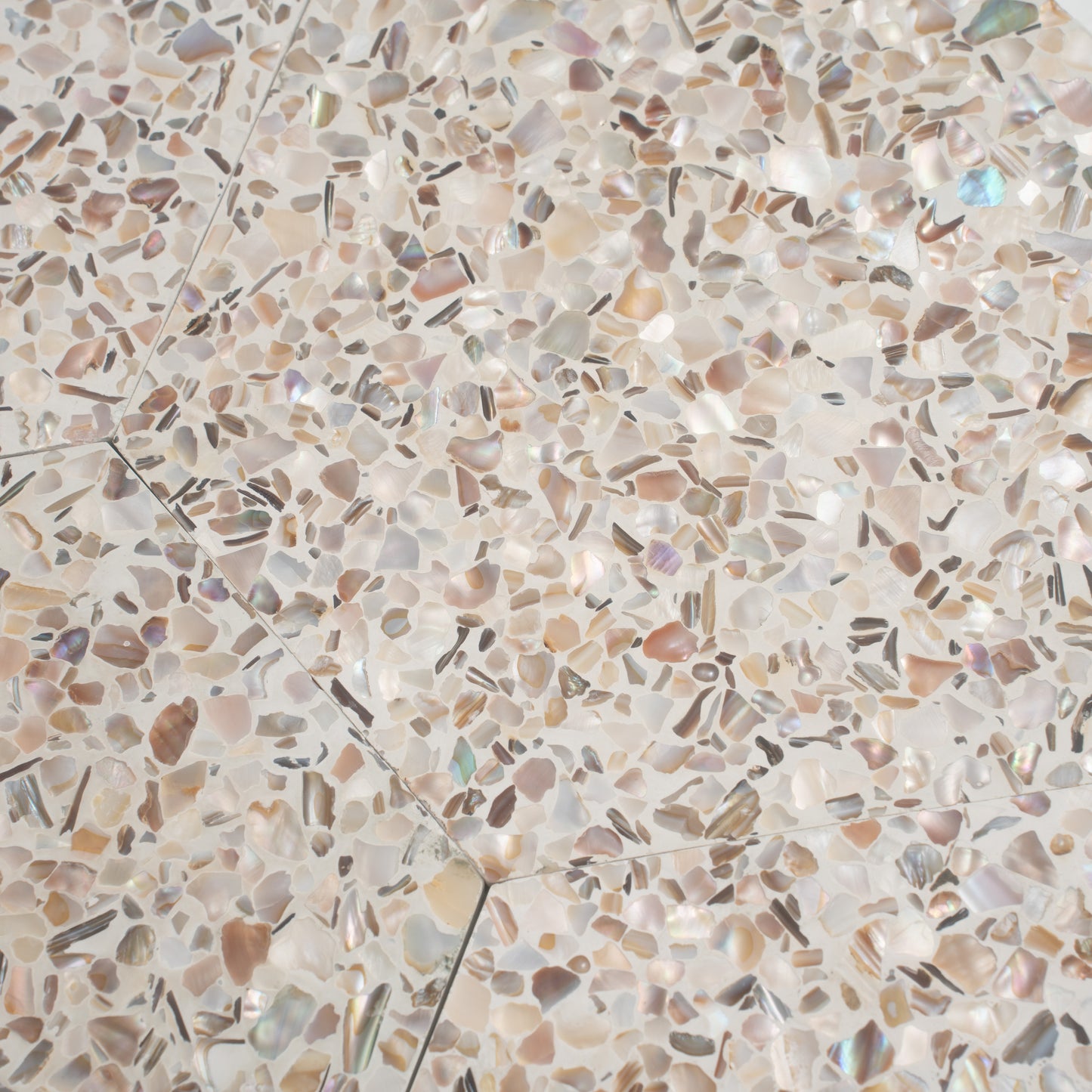 Ivory White with Copper flecks 9x8 Glossy Shell, Terrazzo Hexagon Tile