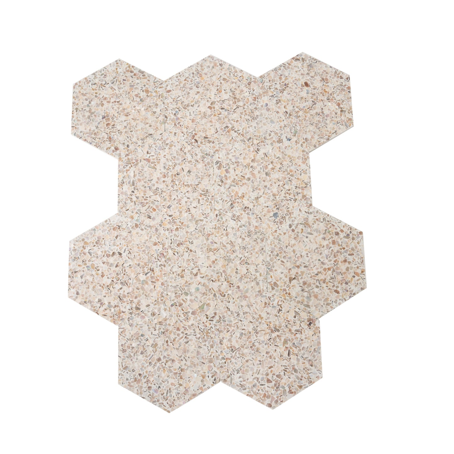 Ivory White with Copper flecks 9x8 Glossy Shell, Terrazzo Hexagon Tile - Sample
