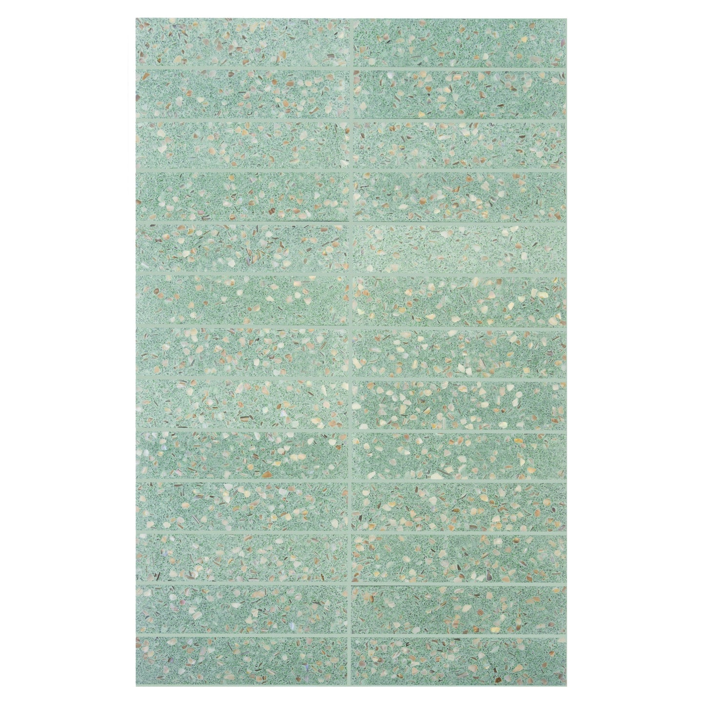 Mint Green with Copper flecks 3x12 Glossy Shell, Terrazzo Elongated Subway Tile  - Sample