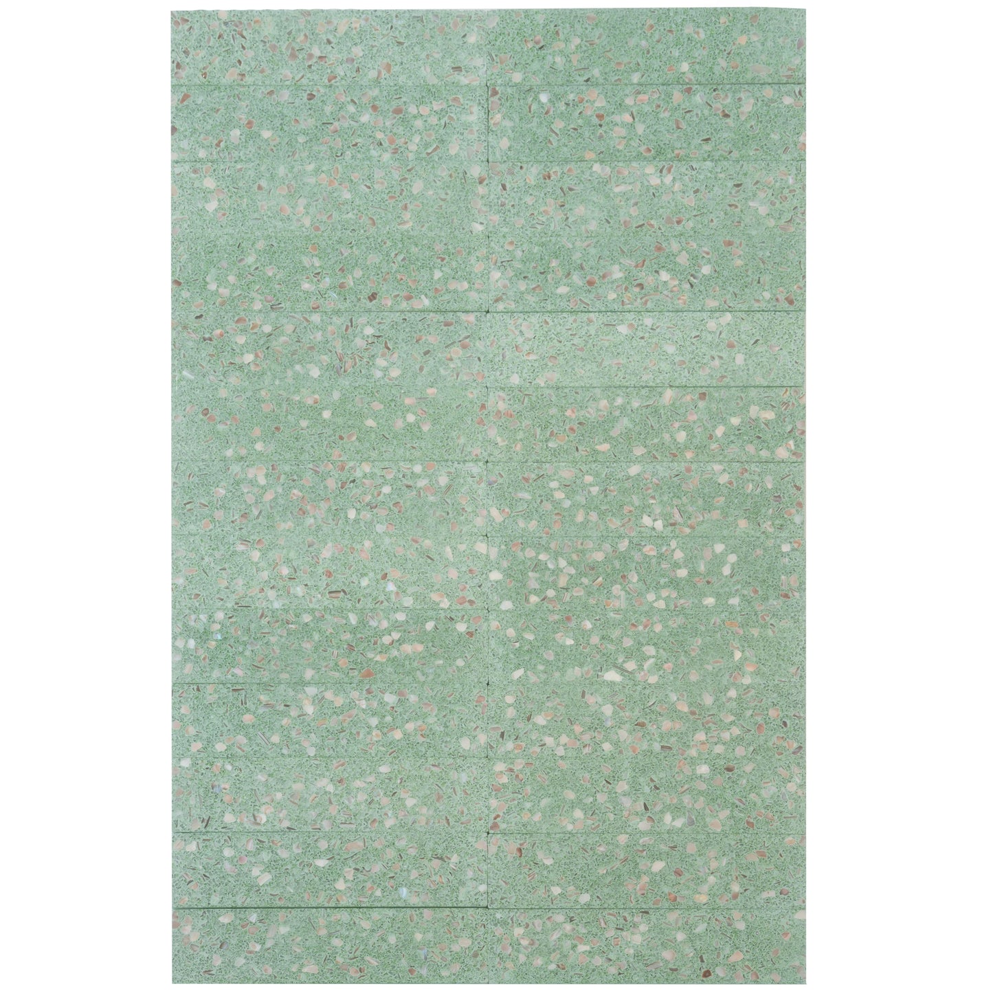 Mint Green with Copper flecks 3x12 Glossy Shell, Terrazzo Elongated Subway Tile