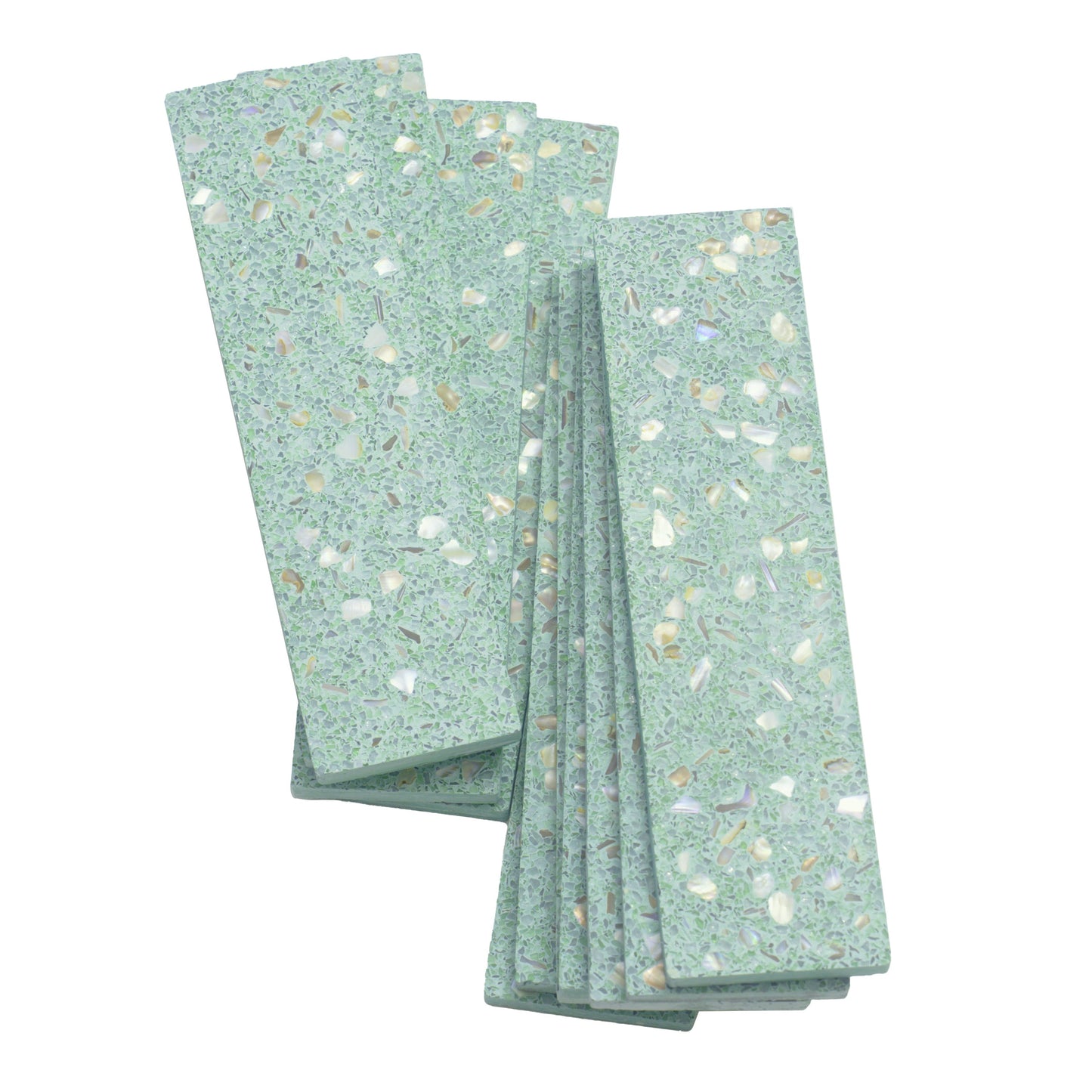 Mint Green with Copper flecks 3x12 Glossy Shell, Terrazzo Elongated Subway Tile  - Sample