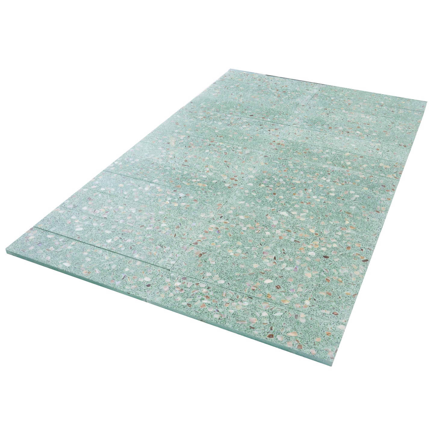 Mint Green with Copper flecks 3x12 Glossy Shell, Terrazzo Elongated Subway Tile