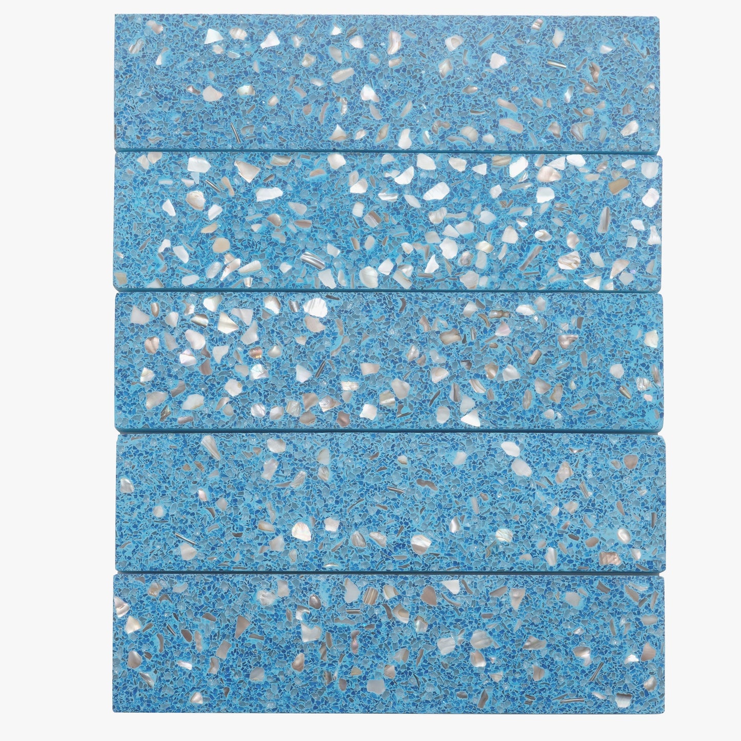 Yosemite Blue with Copper flecks 3x12 Glossy Shell, Terrazzo Elongated Subway Tile  - Sample