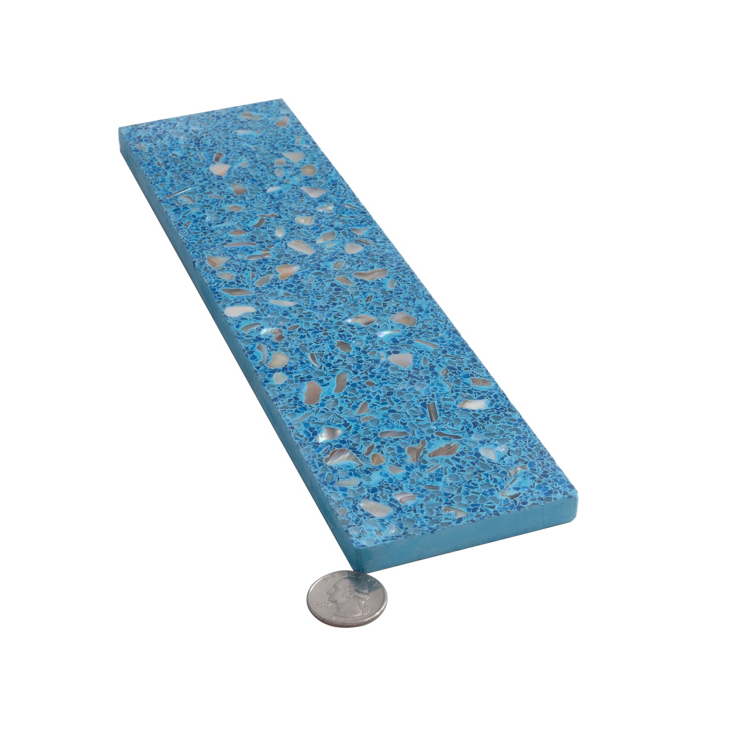 Yosemite Blue with Copper flecks 3x12 Glossy Shell, Terrazzo Elongated Subway Tile
