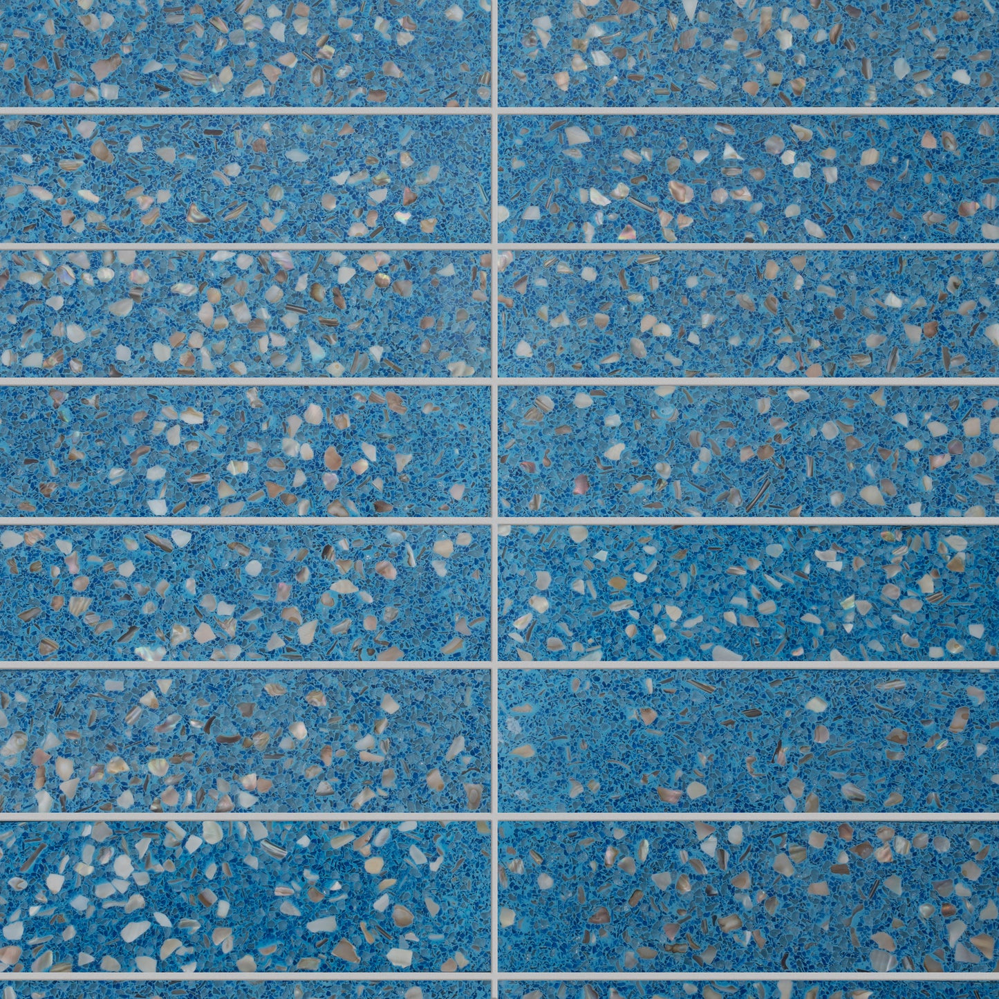 Yosemite Blue with Copper flecks 3x12 Glossy Shell, Terrazzo Elongated Subway Tile