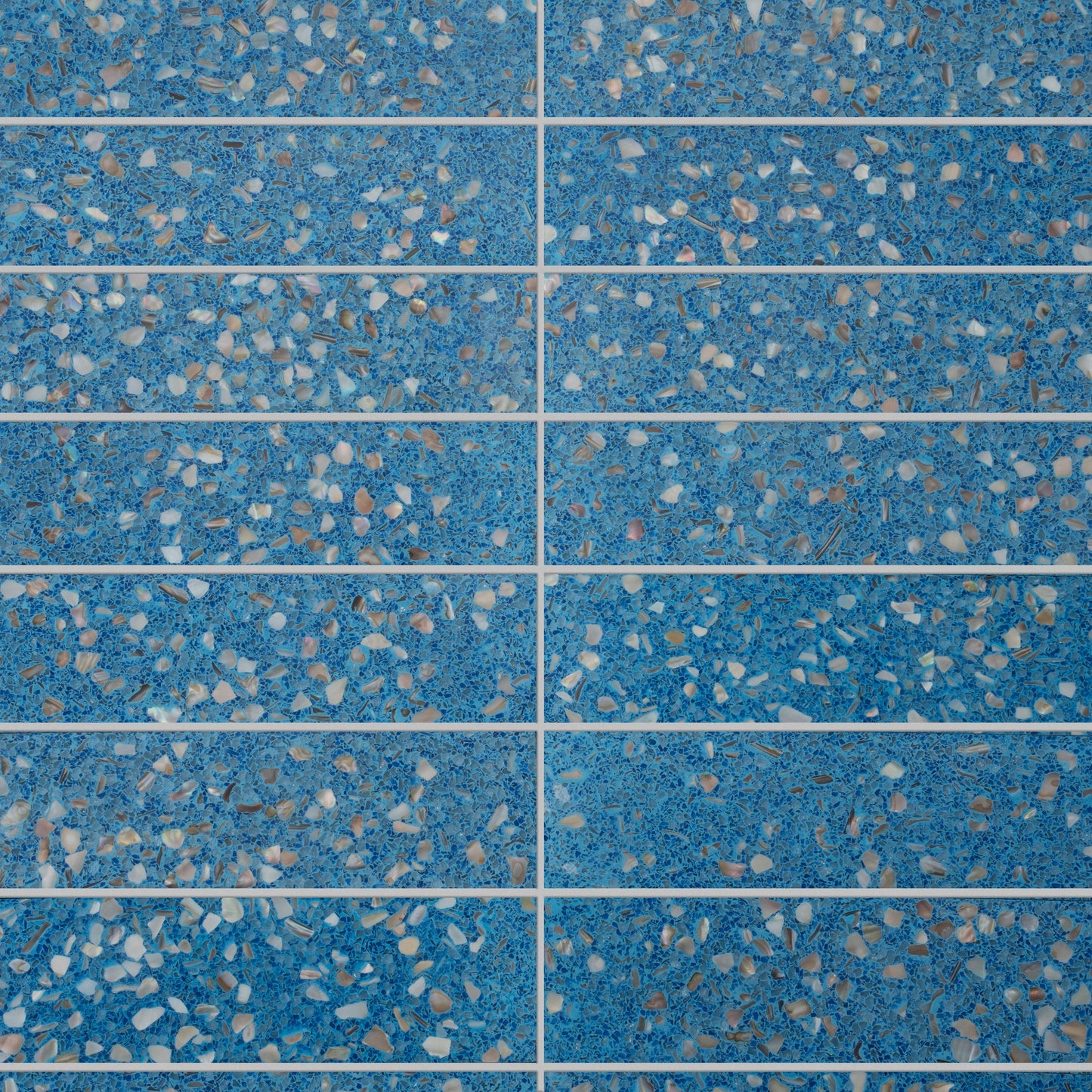 Yosemite Blue with Copper flecks 3x12 Glossy Shell, Terrazzo Elongated Subway Tile  - Sample
