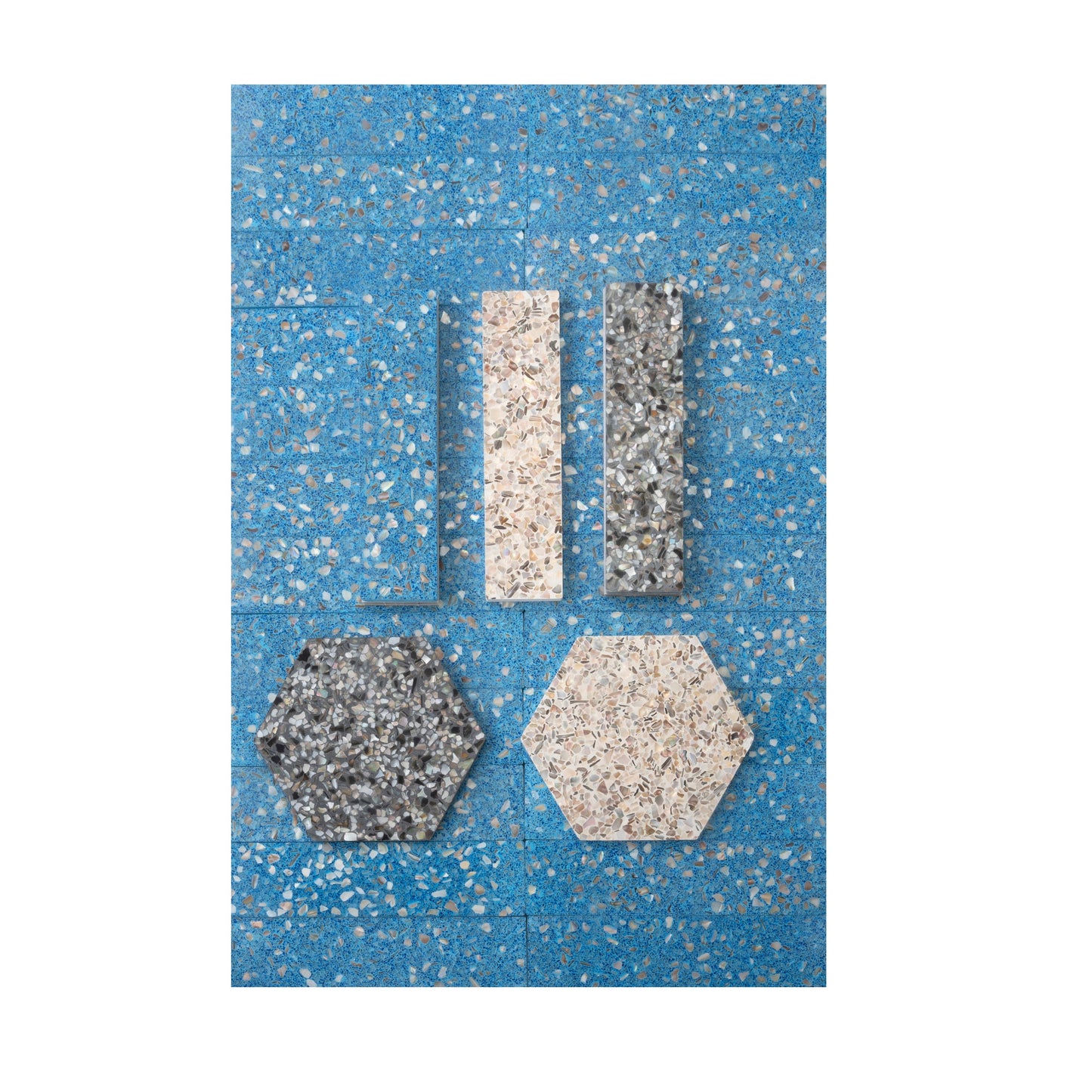 Yosemite Blue with Copper flecks 3x12 Glossy Shell, Terrazzo Elongated Subway Tile  - Sample