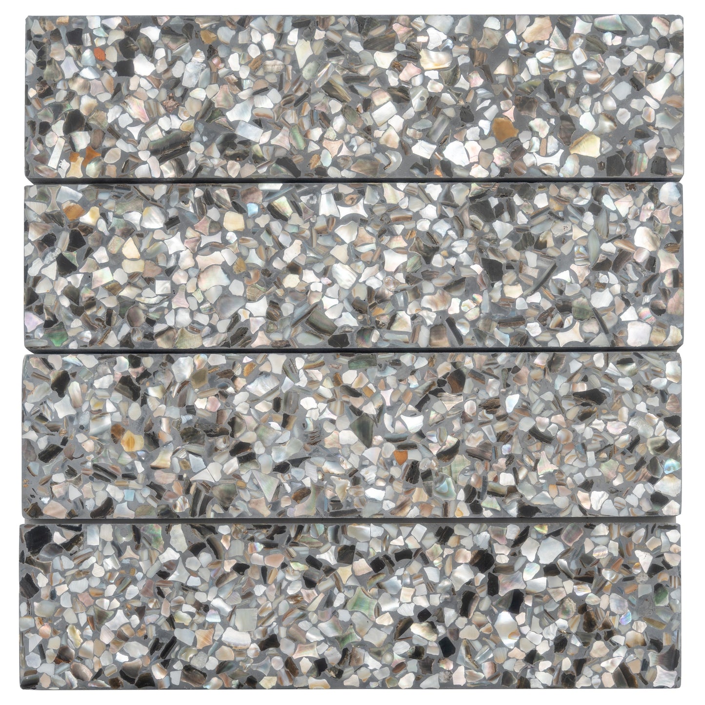 Black with Amber Pearl flecks 3x12 Glossy Shell, Terrazzo Elongated Subway Tile  - Sample