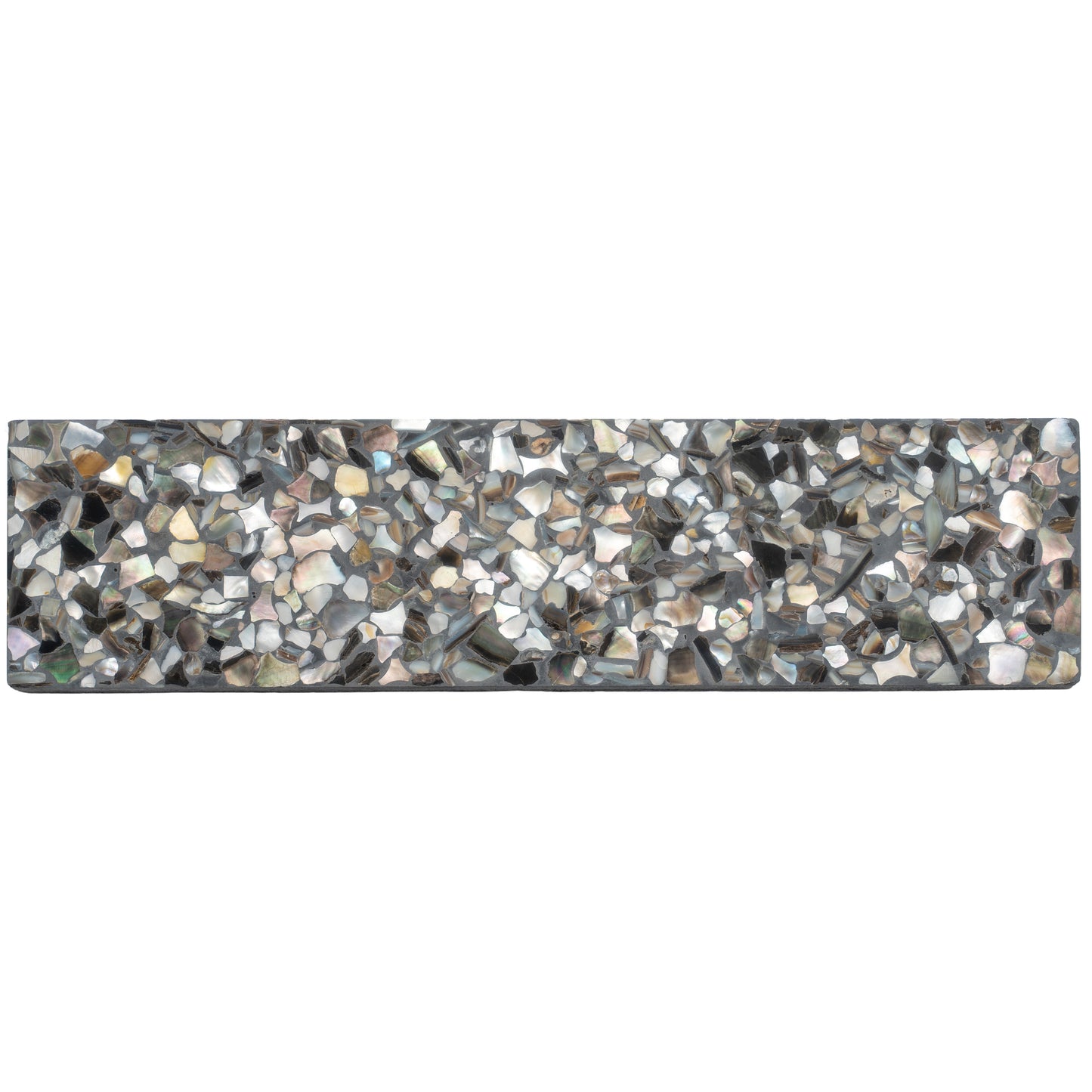 Black with Amber Pearl flecks 3x12 Glossy Shell, Terrazzo Elongated Subway Tile