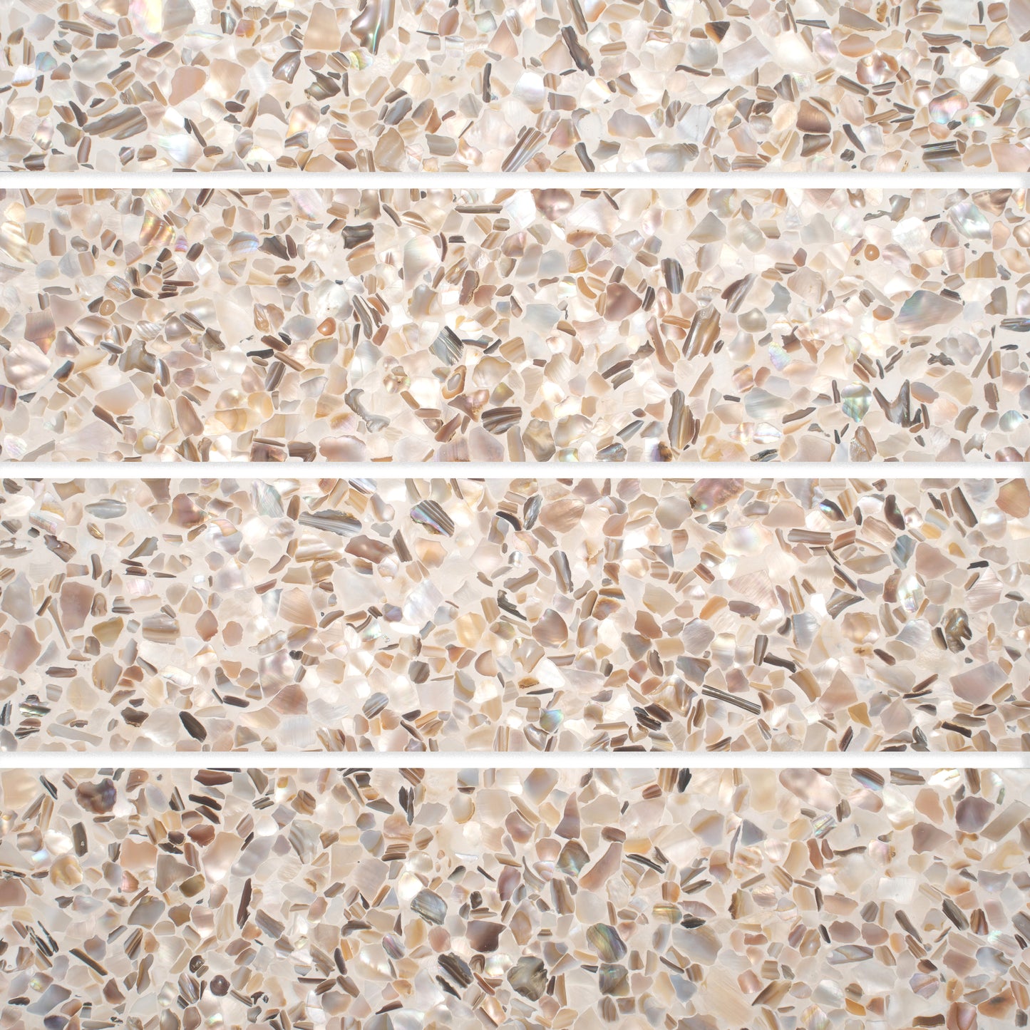 Ivory White with Copper flecks 3x12 Glossy Shell, Terrazzo Elongated Subway Tile