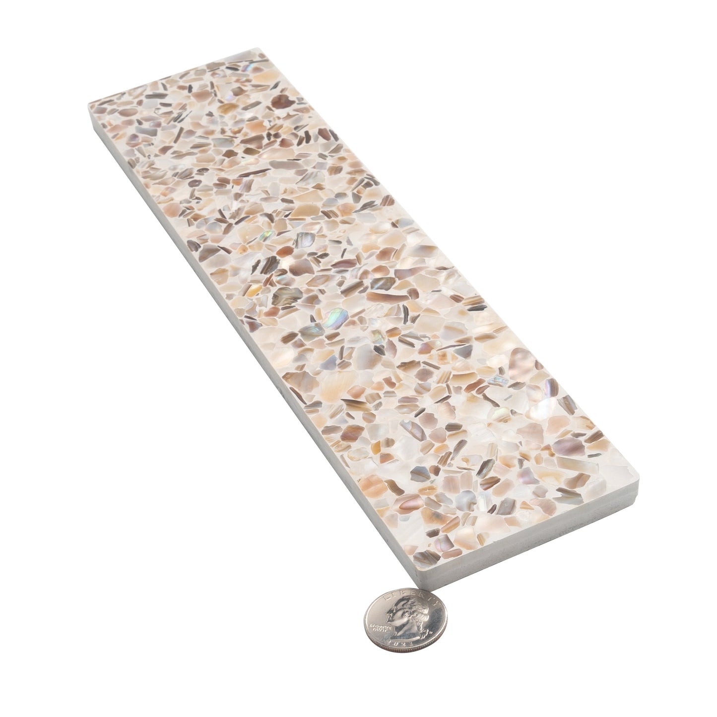 Ivory White with Copper flecks 3x12 Glossy Shell, Terrazzo Elongated Subway Tile  - Sample