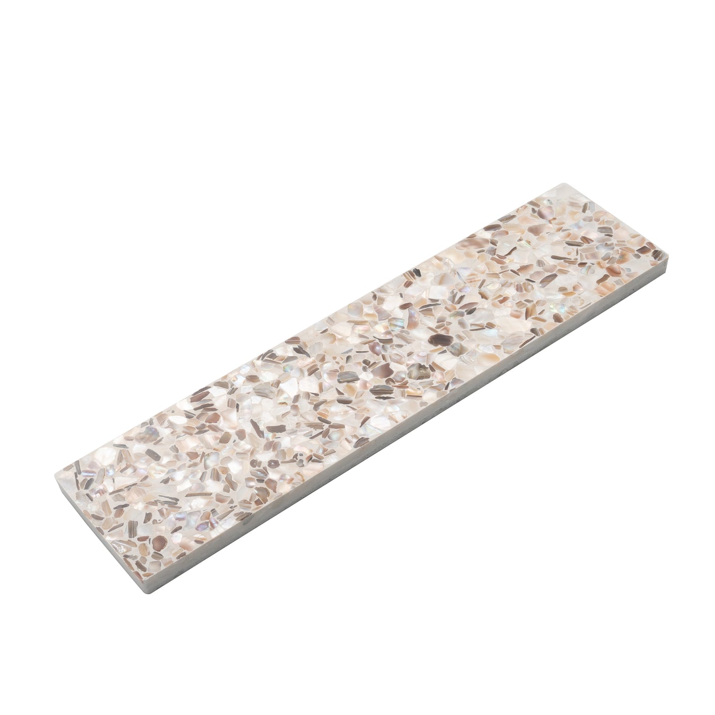 Ivory White with Copper flecks 3x12 Glossy Shell, Terrazzo Elongated Subway Tile