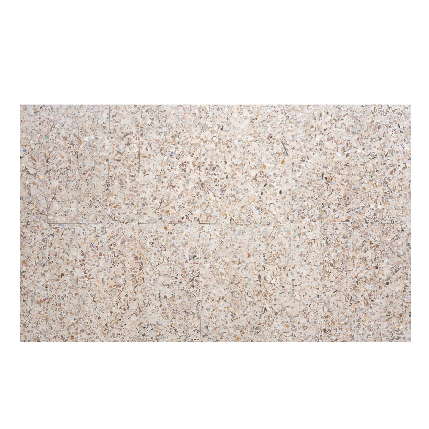 Ivory White with Copper flecks 3x12 Glossy Shell, Terrazzo Elongated Subway Tile