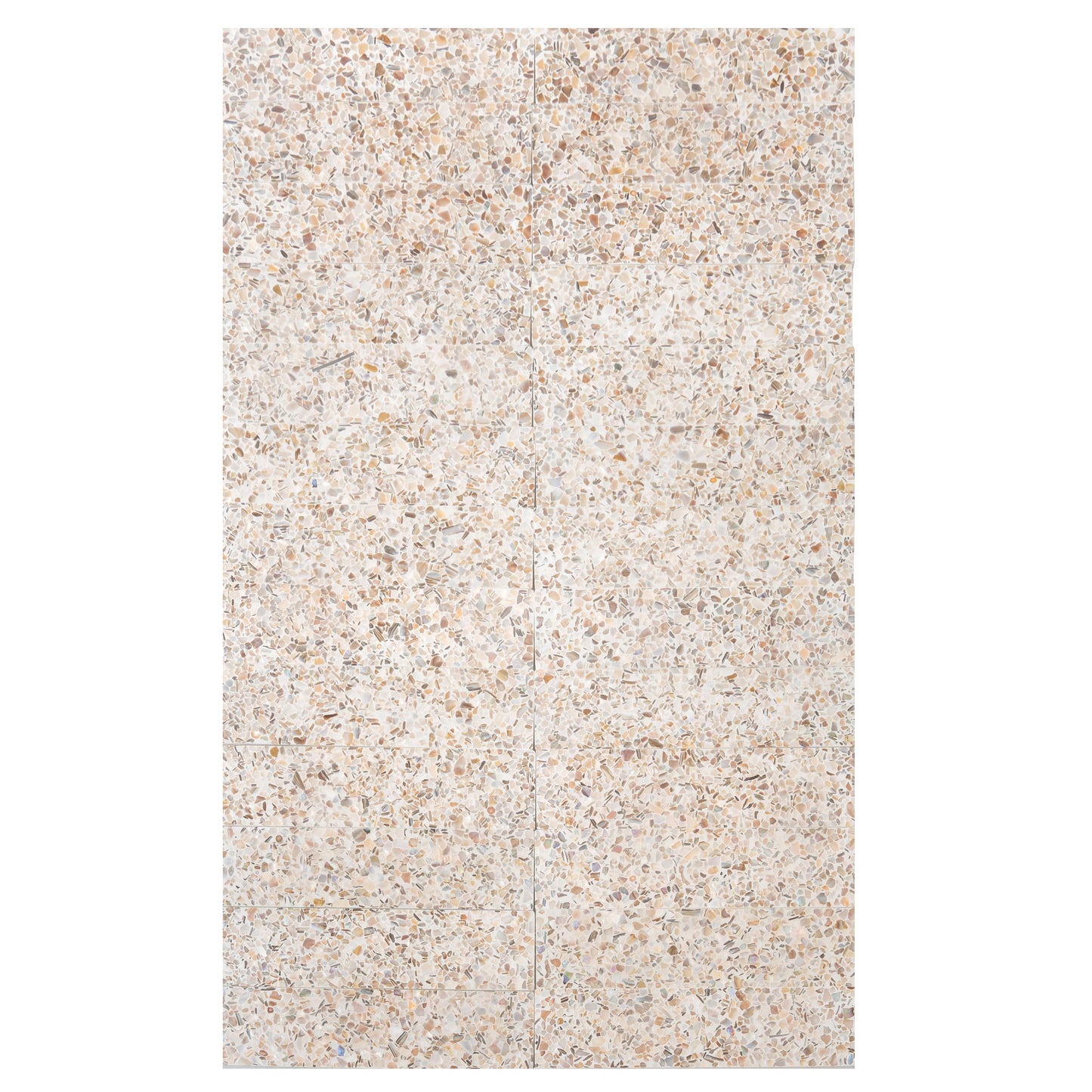 Ivory White with Copper flecks 3x12 Glossy Shell, Terrazzo Elongated Subway Tile