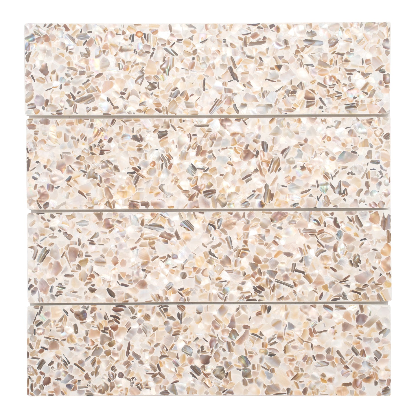 Ivory White with Copper flecks 3x12 Glossy Shell, Terrazzo Elongated Subway Tile