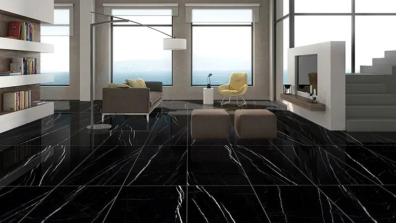 Black Marquina 24 x 48 Polished Porcelain Large Tile - Sample