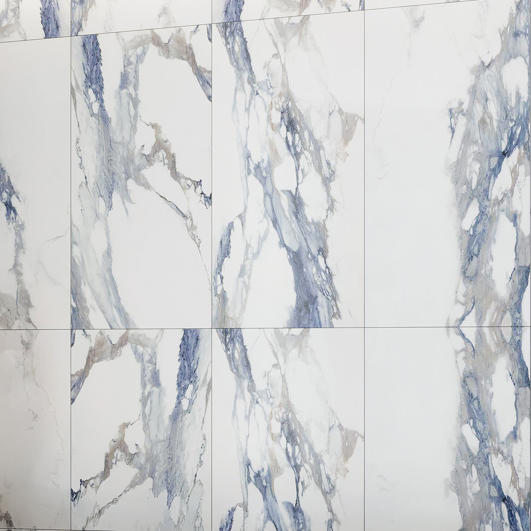 White with Blue-Gray 24 x 48 Polished Porcelain Large Tile