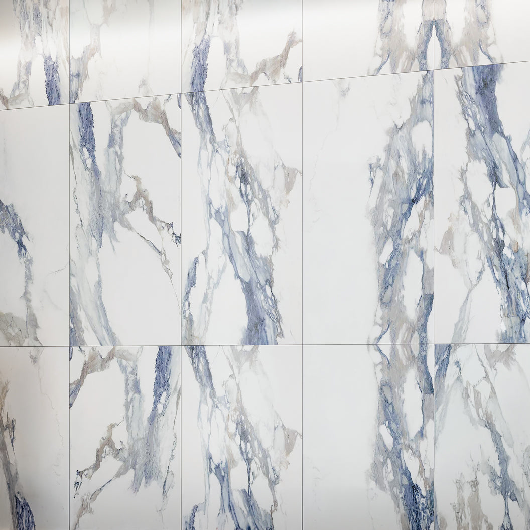 White with Blue-Gray 24 x 48 Polished Porcelain Large Tile