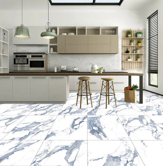 White with Blue-Gray 24 x 48 Polished Porcelain Large Tile - Sample