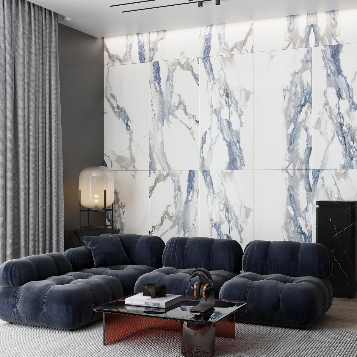 White with Blue-Gray 24 x 48 Polished Porcelain Large Tile