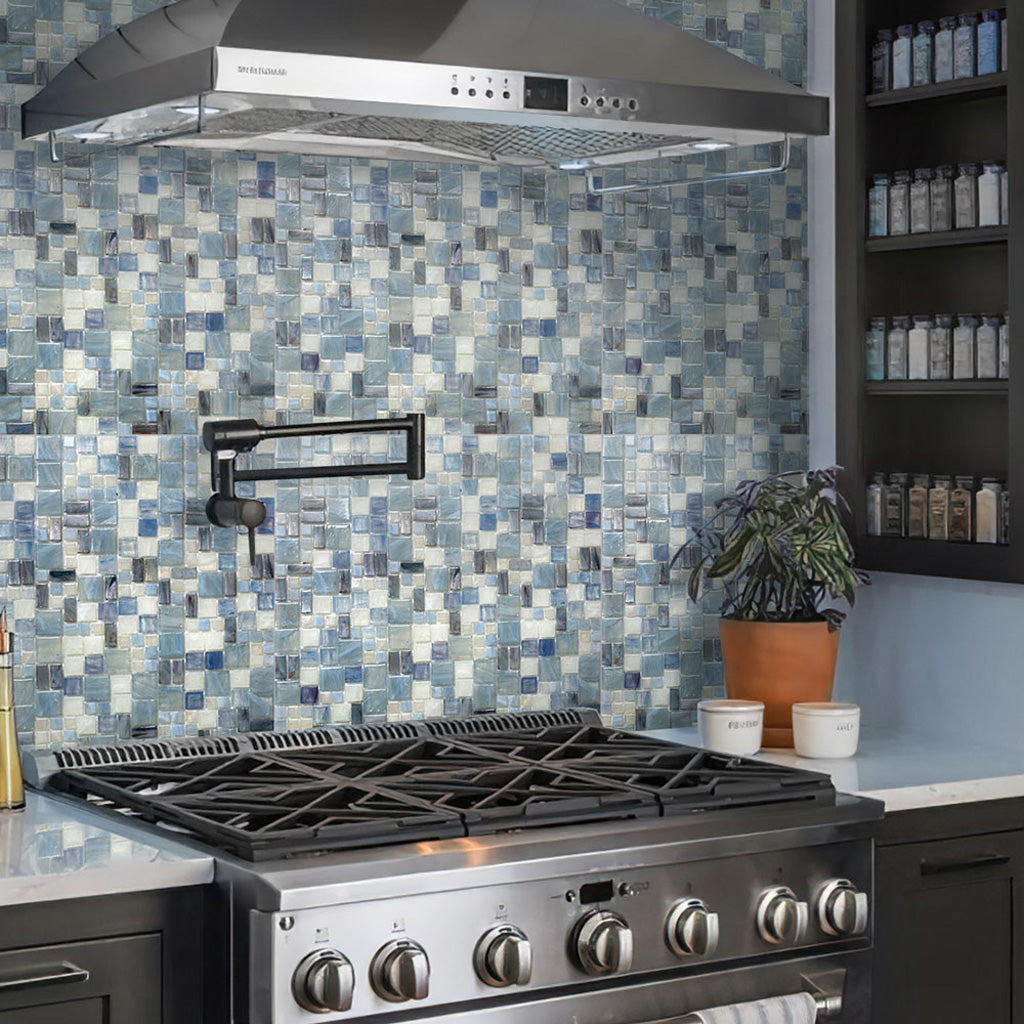 Light Blue 12 x 12 Glossy Glass Mosaic Tile