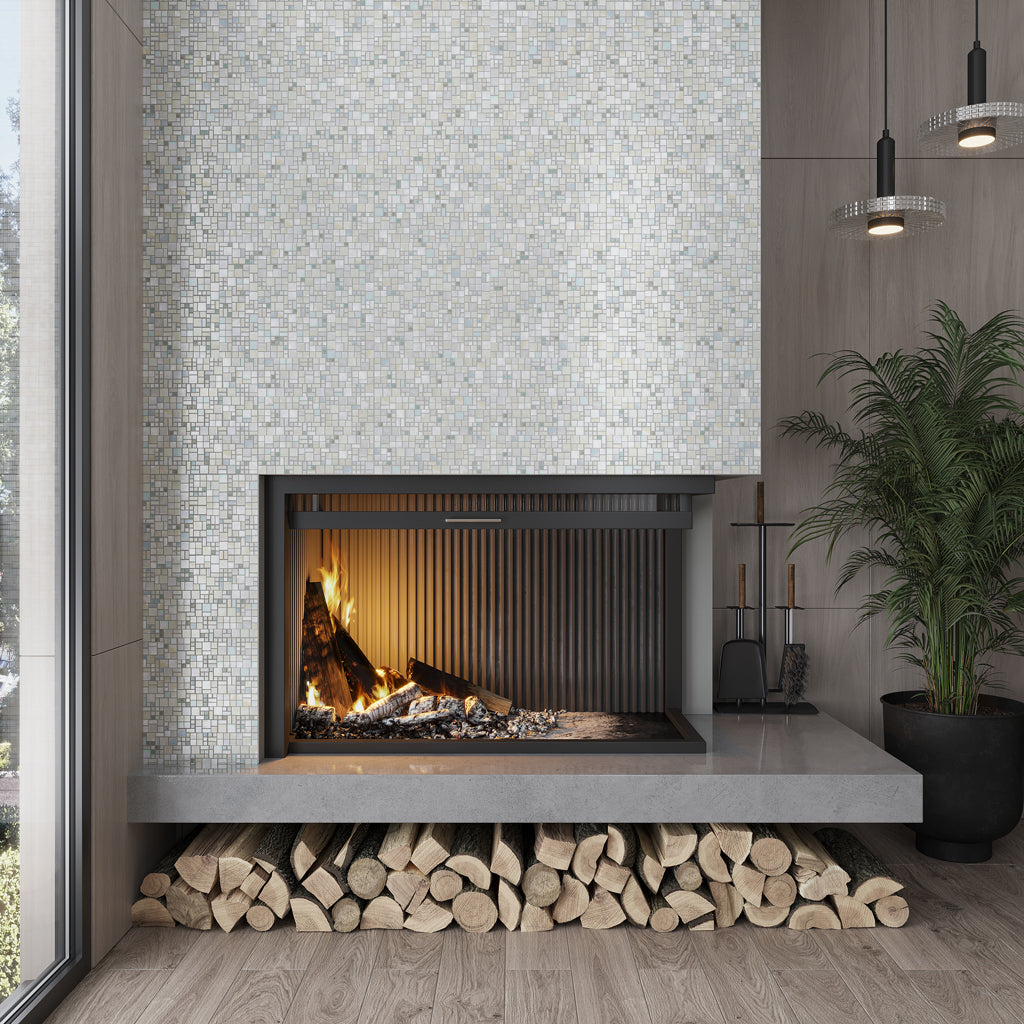 Pearl White 12 x 12 Glossy Glass Mosaic Tile - Sample