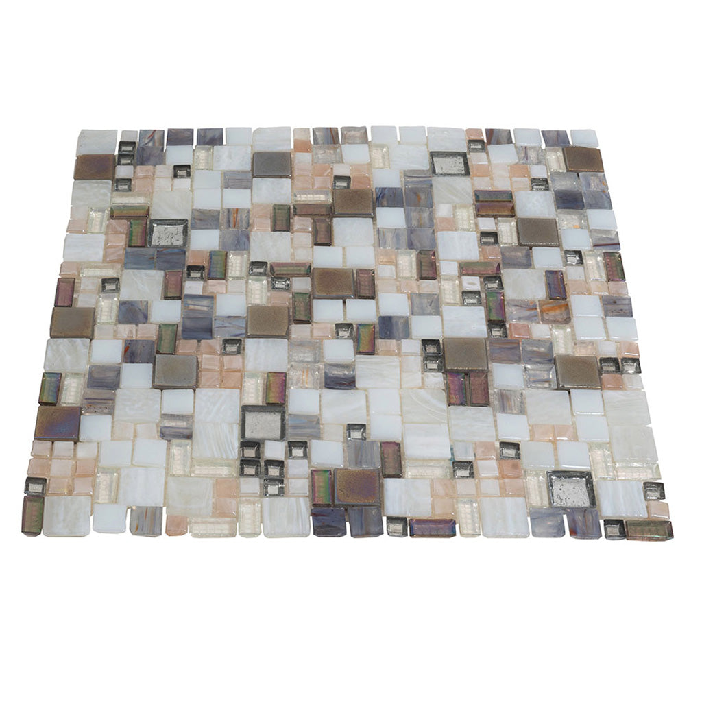 White and Beige 12 x 12 Glossy Glass Mosaic Tile