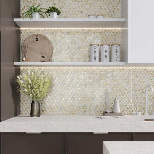 Gold and White 11 x 11 Glossy Glass Mosaic Tile