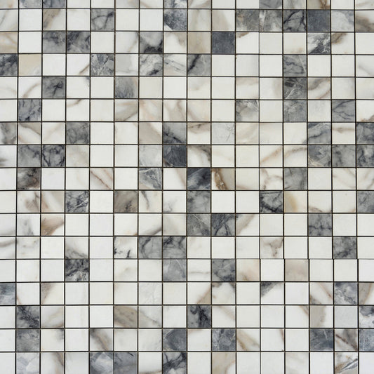 Classic White with Gray 12 x 12 Matte Porcelain Mosaic Tile - Sample