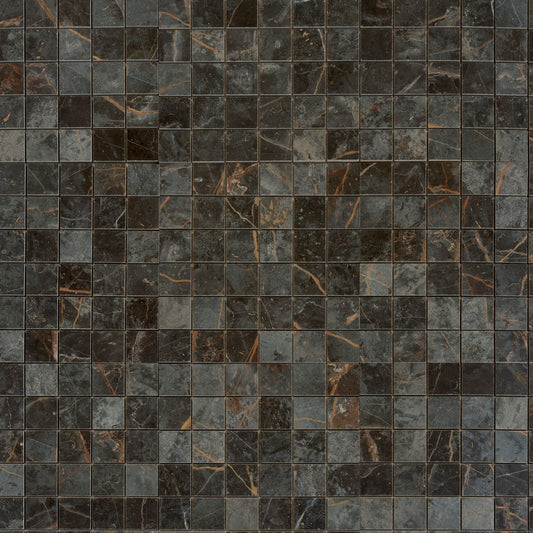 Dark Steel Gray with Fiery Orange 12 x 12 Matte Porcelain Mosaic Tile - Sample