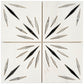 White 12x12 Honed Dolomite, Ice Grey, Ania Black Starburst Mosaic Tile