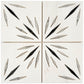 White 12x12 Honed Dolomite, Ice Grey, Ania Black Starburst Mosaic Tile  - Sample